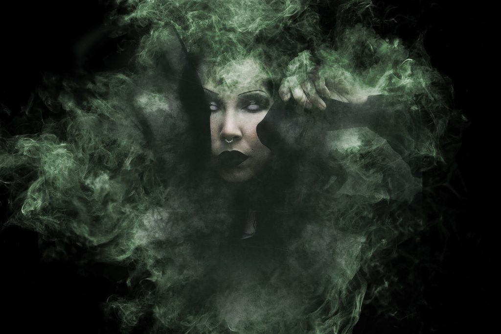 girl face in smoke that's green