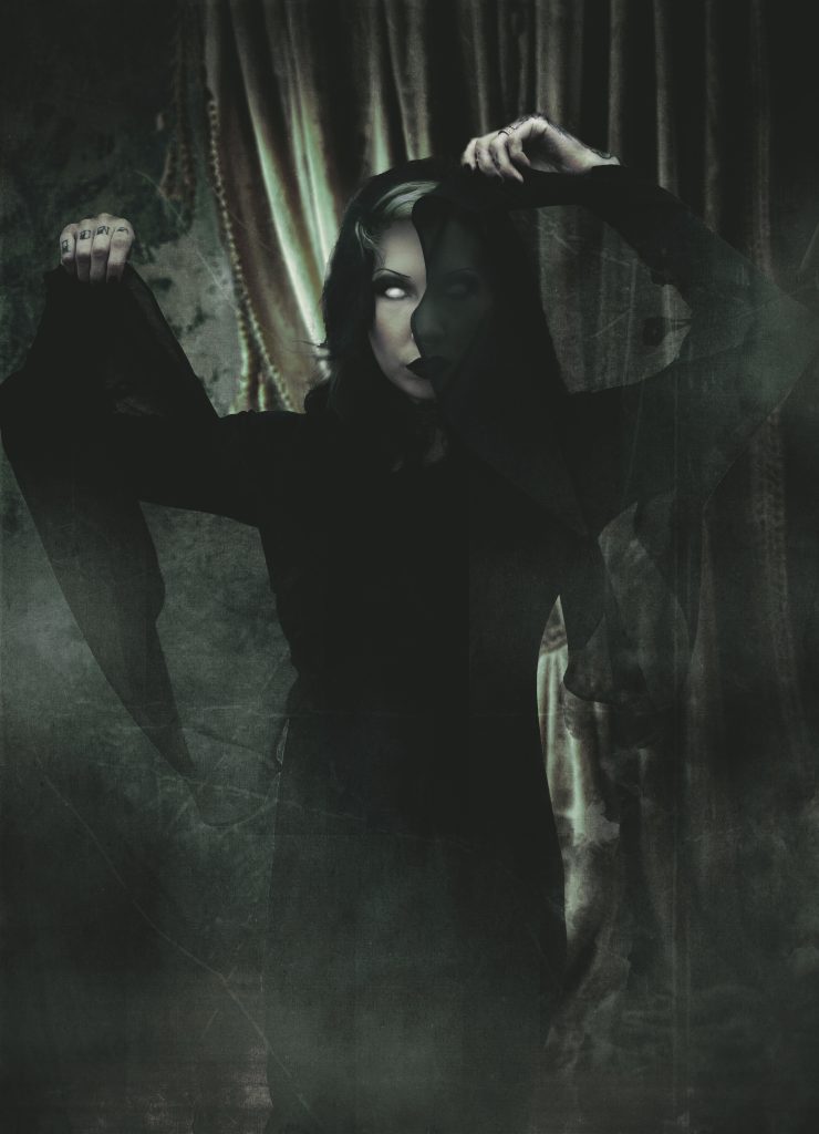 spooky lady surrounded by fog