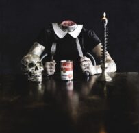 headless figure holding utensils