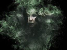 girl face in smoke that's green