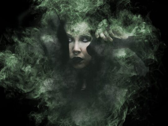 girl face in smoke that's green